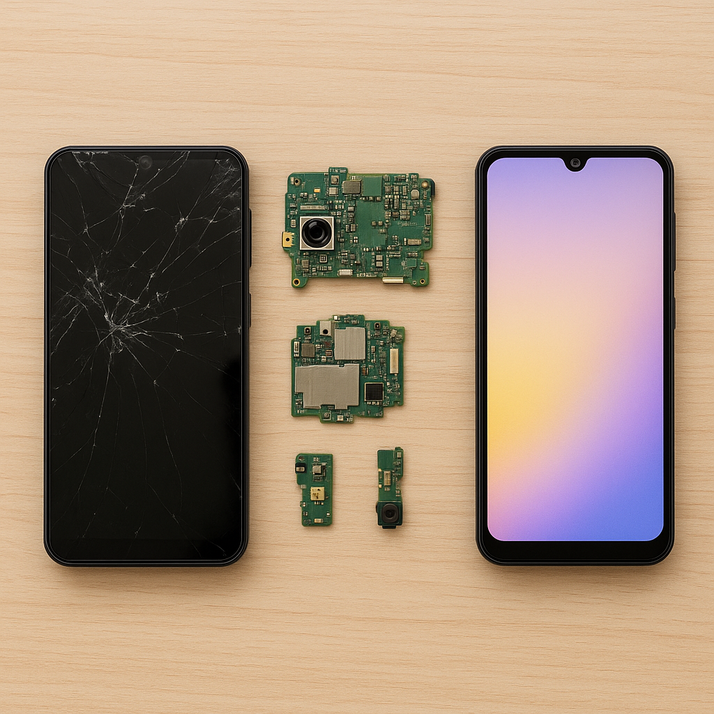 Galaxy A25 画面割れ修理事例｜基板移植で復旧しました